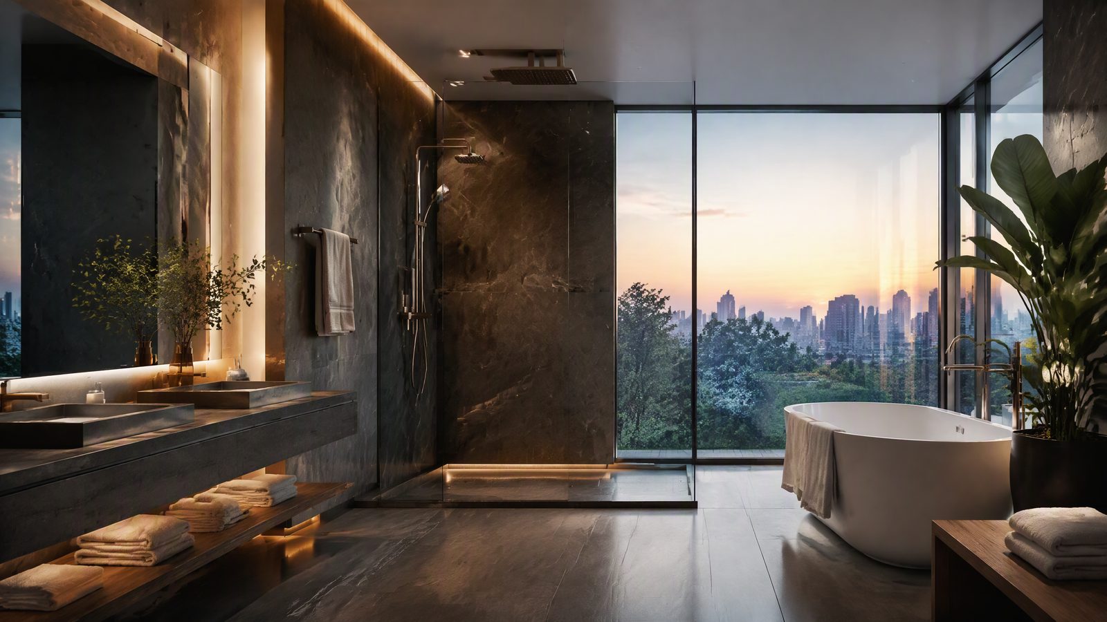 Modern hotel bathroom interior supplied with ZOOSHEN shower filtration