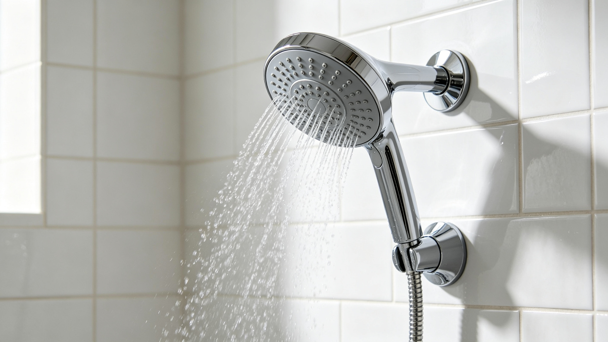 Best filtered shower heads 2026 chrome round shower head on white tiled wall