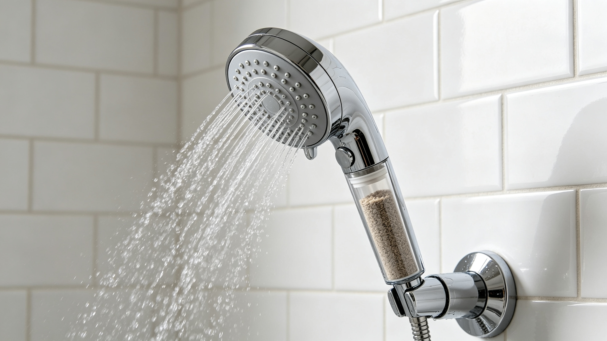 Best handheld filtered shower head — chrome handheld shower with filter cartridge in handle