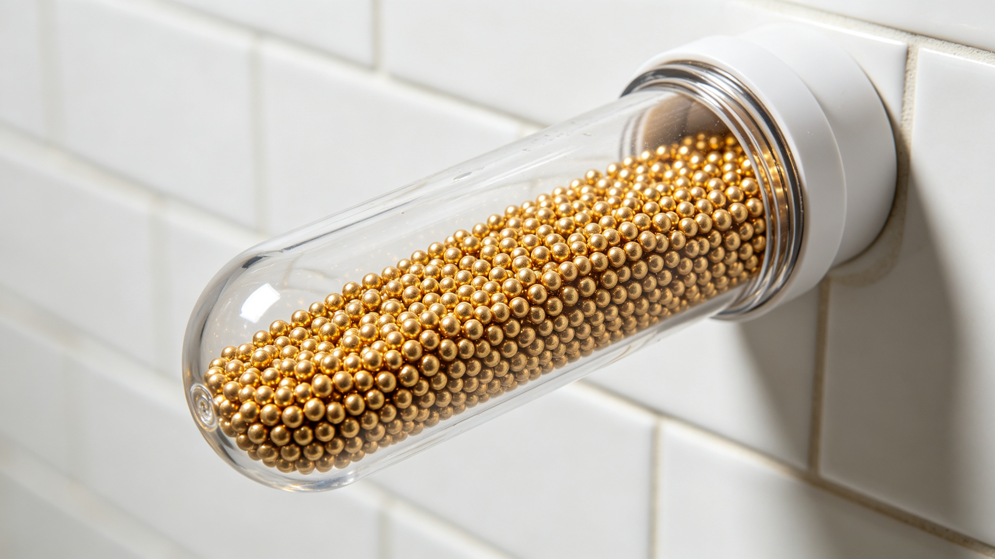 What is KDF media — shower filter cartridge with golden KDF-55 beads