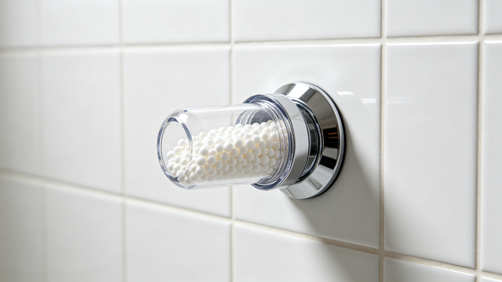 Vitamin C shower filter — clear filter cartridge with white vitamin C beads