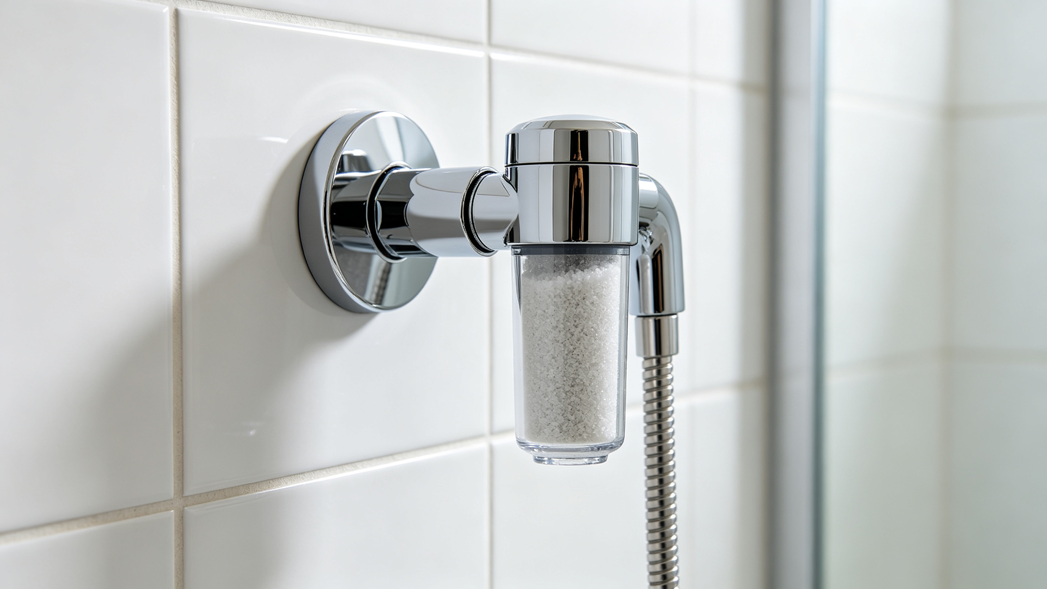 Calcium sulfite media shower filter